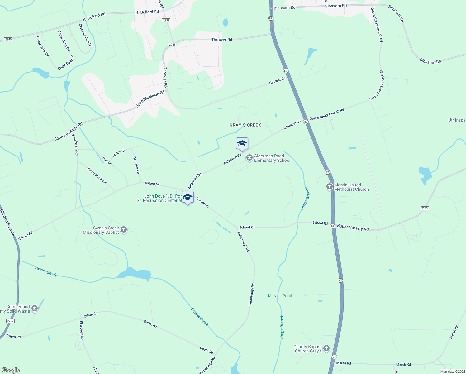 map of restaurants, bars, coffee shops, grocery stores, and more near 2814 Alderman Road in Fayetteville