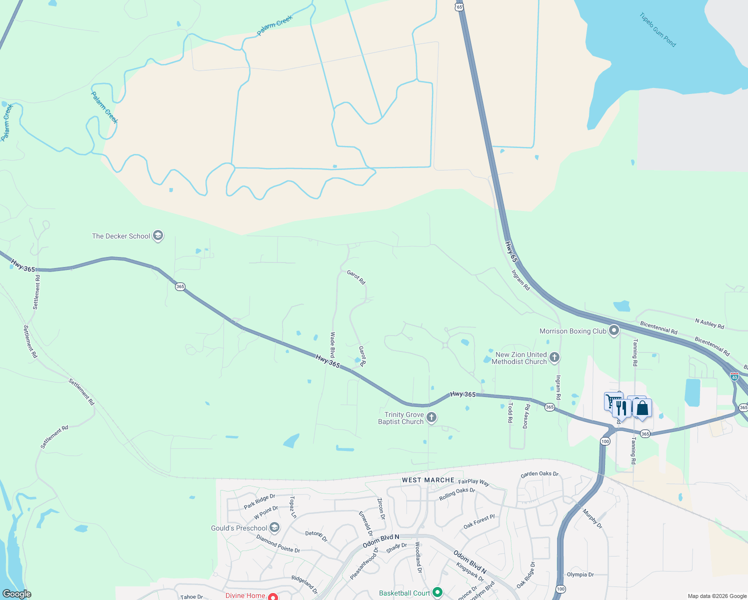 map of restaurants, bars, coffee shops, grocery stores, and more near 15144 Garot Road in Maumelle
