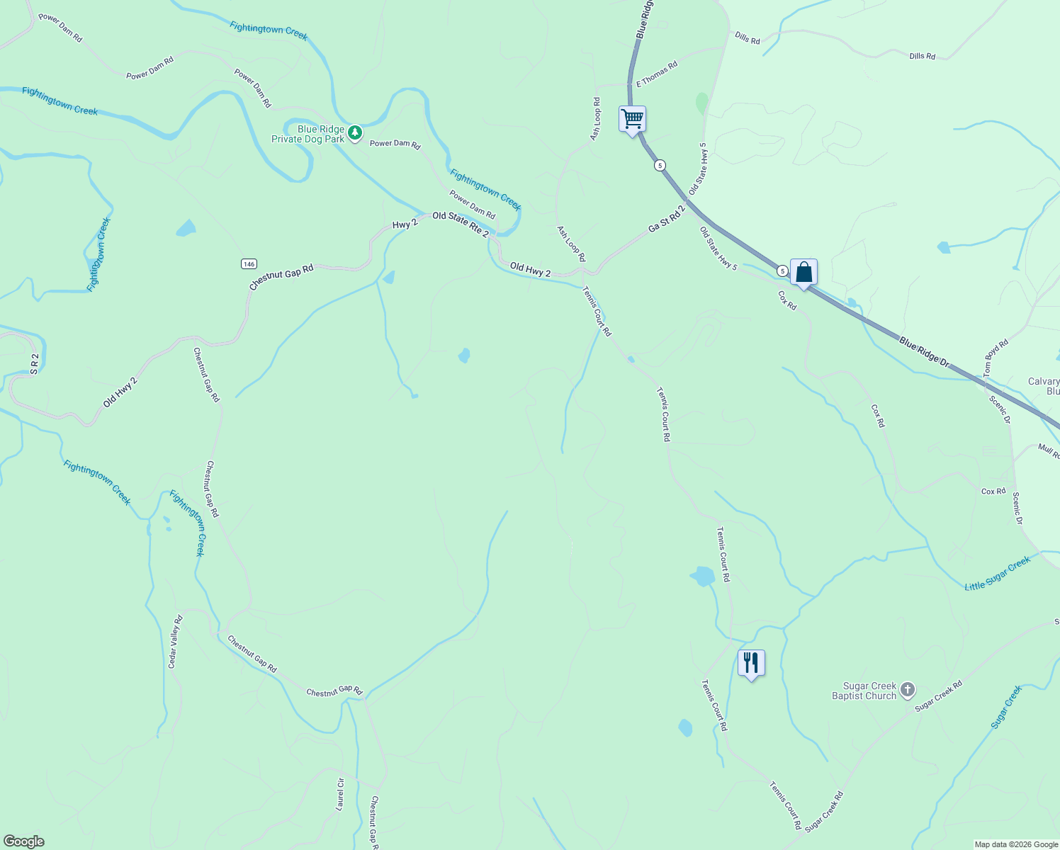 map of restaurants, bars, coffee shops, grocery stores, and more near 377 Sunrock Mountain Trace in Blue Ridge