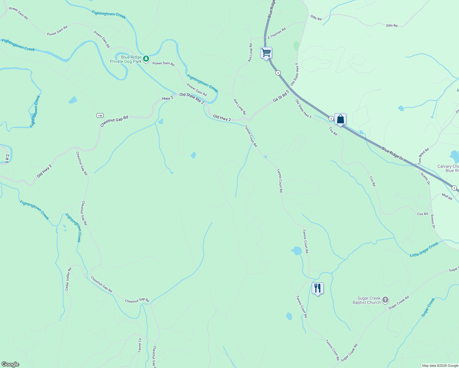 map of restaurants, bars, coffee shops, grocery stores, and more near 377 Sunrock Mountain Trace in Blue Ridge