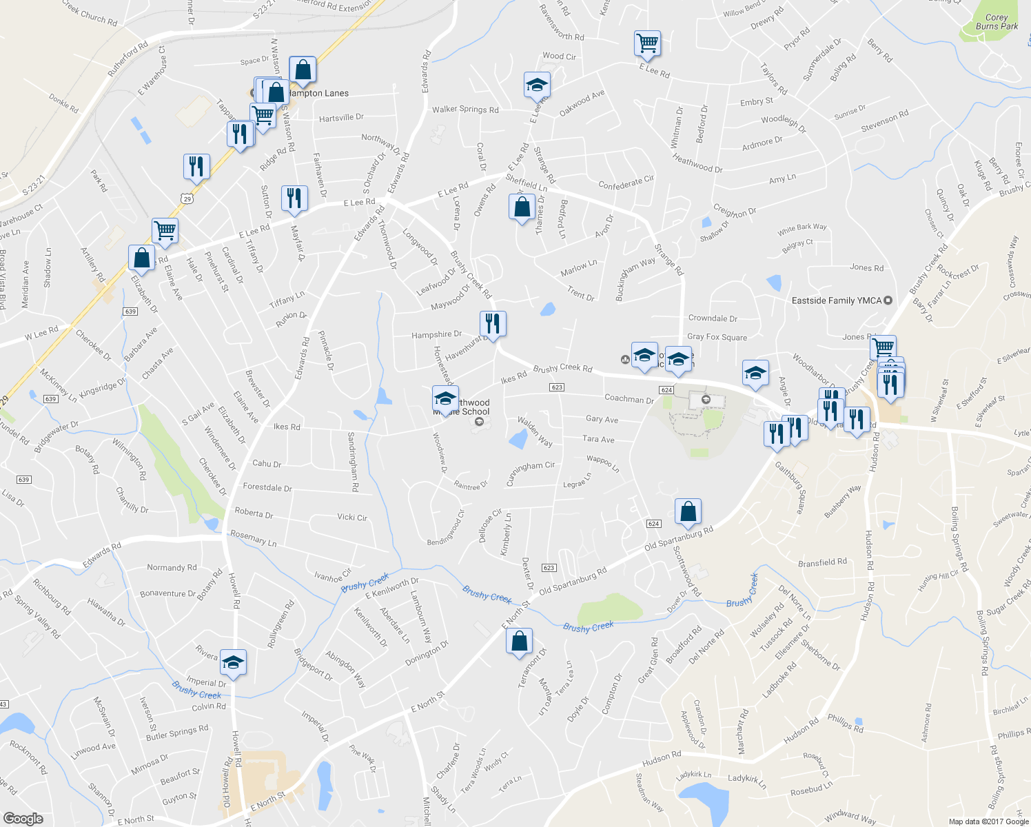 map of restaurants, bars, coffee shops, grocery stores, and more near 202 Walden Way in Taylors