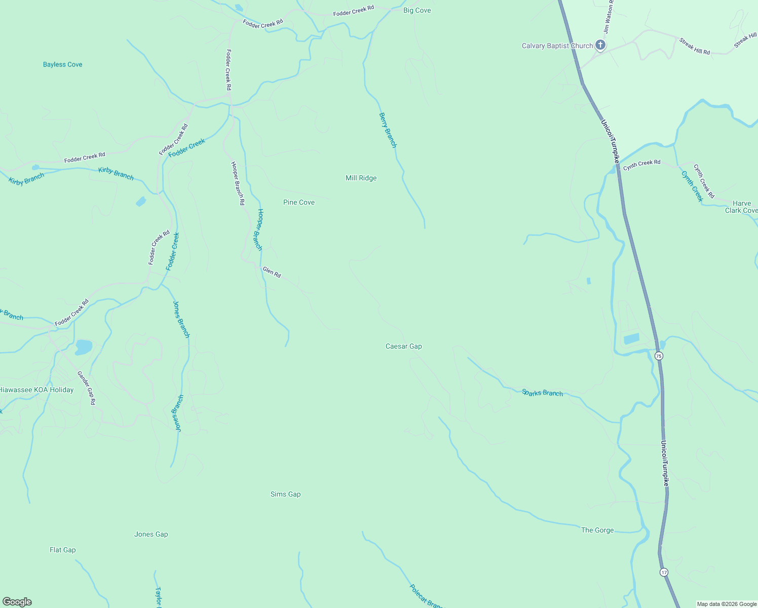map of restaurants, bars, coffee shops, grocery stores, and more near 1480 Caesars Gap Road in Hiawassee