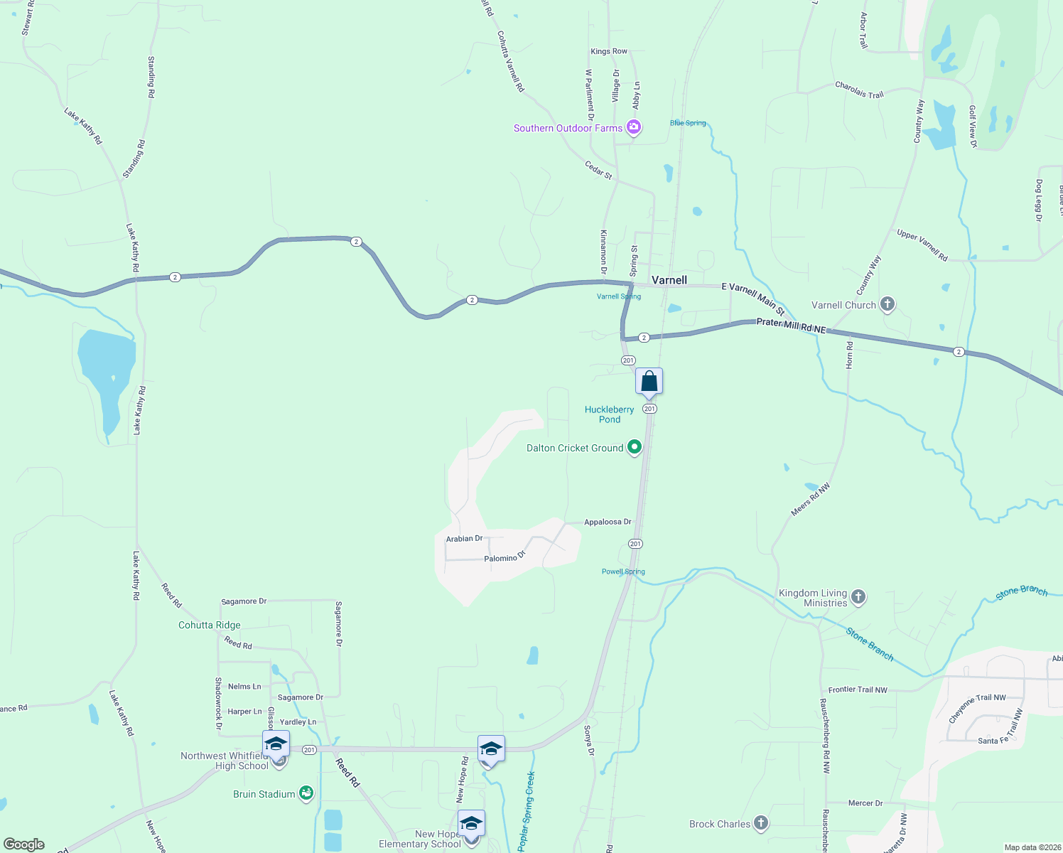 map of restaurants, bars, coffee shops, grocery stores, and more near 1232 Stallion Way in Dalton
