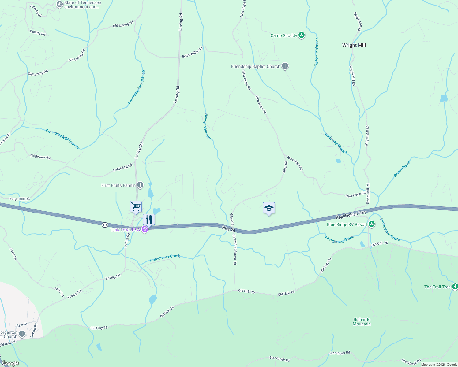 map of restaurants, bars, coffee shops, grocery stores, and more near 236 Williams Branch Drive in Morganton
