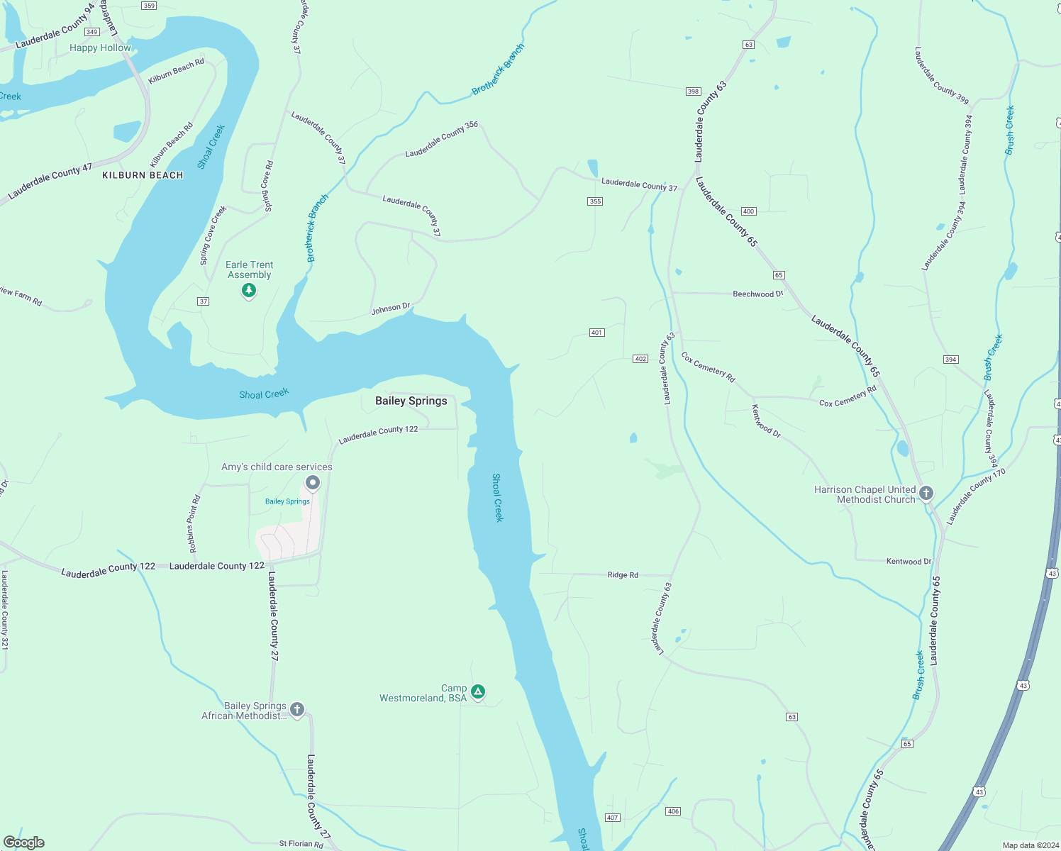 map of restaurants, bars, coffee shops, grocery stores, and more near Lauderdale County 402 in Killen