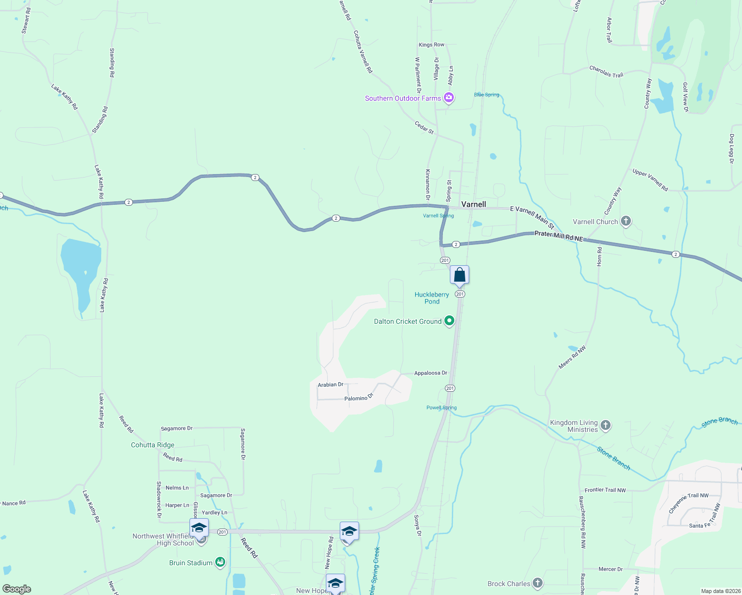 map of restaurants, bars, coffee shops, grocery stores, and more near 1232 Stallion Way in Dalton
