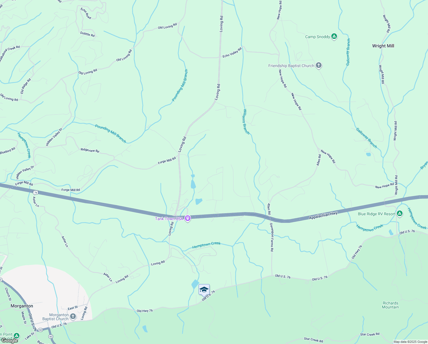 map of restaurants, bars, coffee shops, grocery stores, and more near 646 High Country Xing in Morganton
