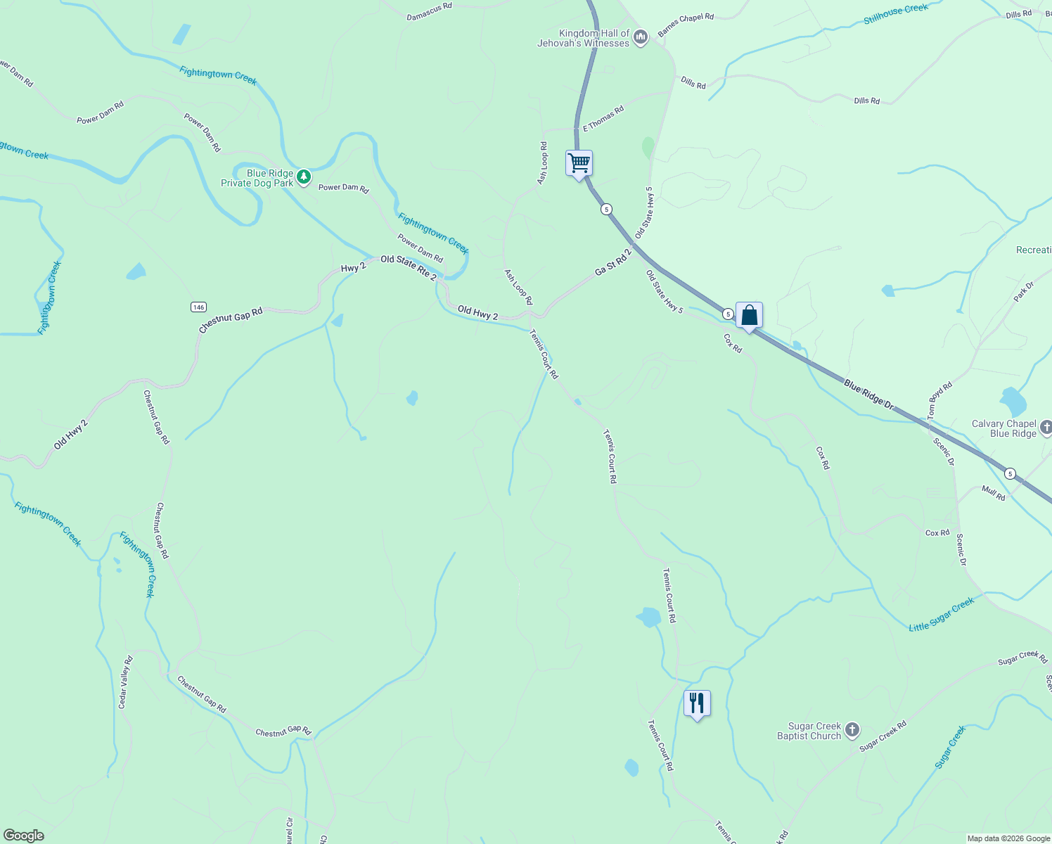 map of restaurants, bars, coffee shops, grocery stores, and more near 201 Sun Rock Mountain Road in Blue Ridge