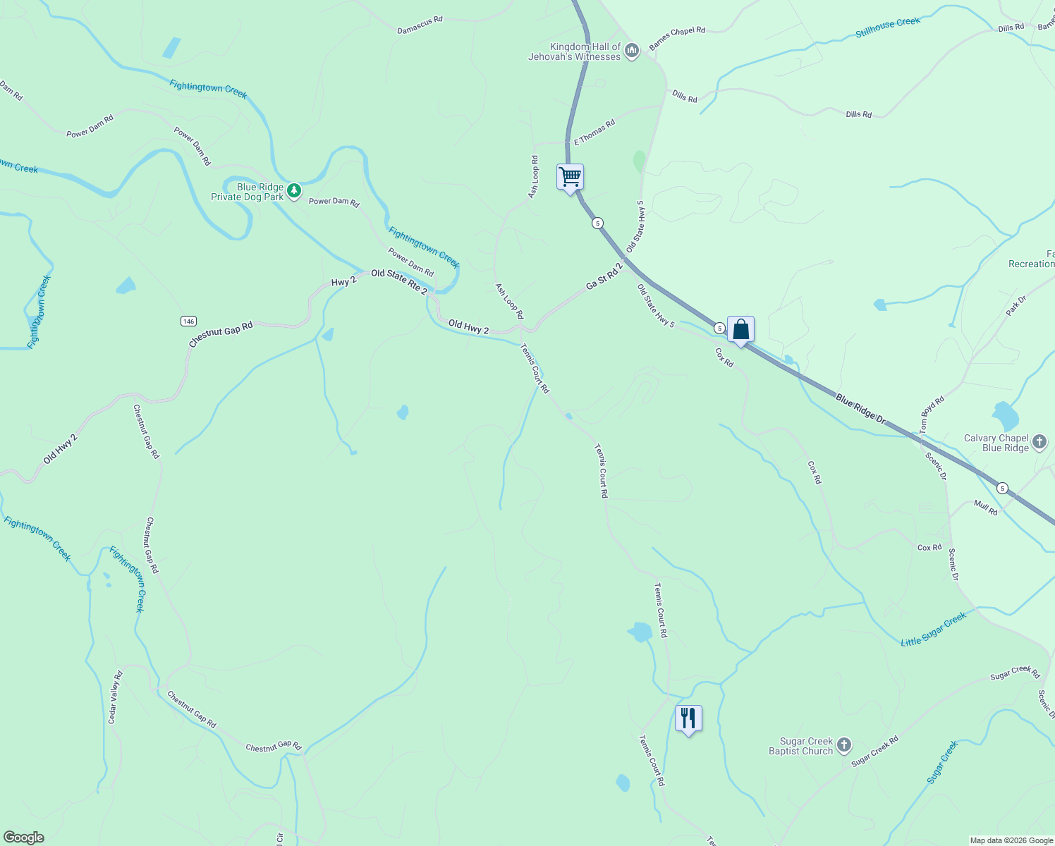 map of restaurants, bars, coffee shops, grocery stores, and more near 37 Sun Rock Mountain Road in Blue Ridge