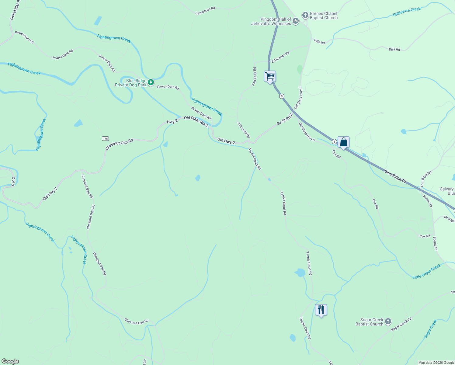 map of restaurants, bars, coffee shops, grocery stores, and more near 74 Sun Rock Mountain Road in Blue Ridge