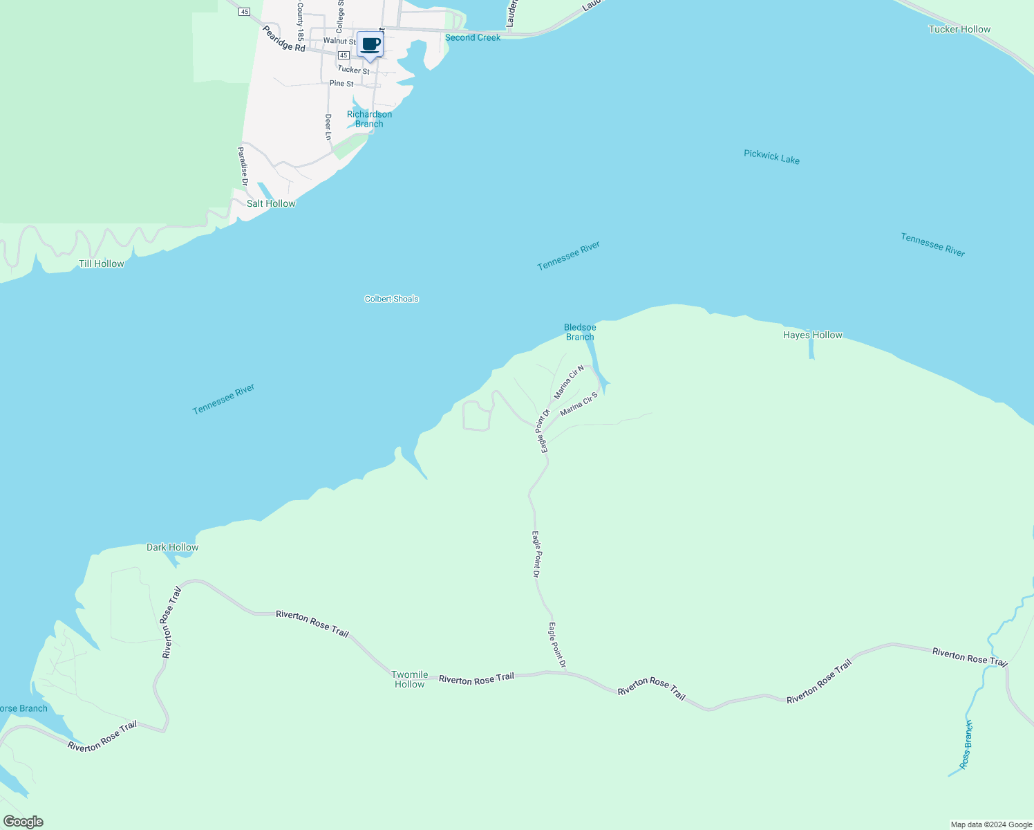 map of restaurants, bars, coffee shops, grocery stores, and more near Chickasaw Trce in Cherokee