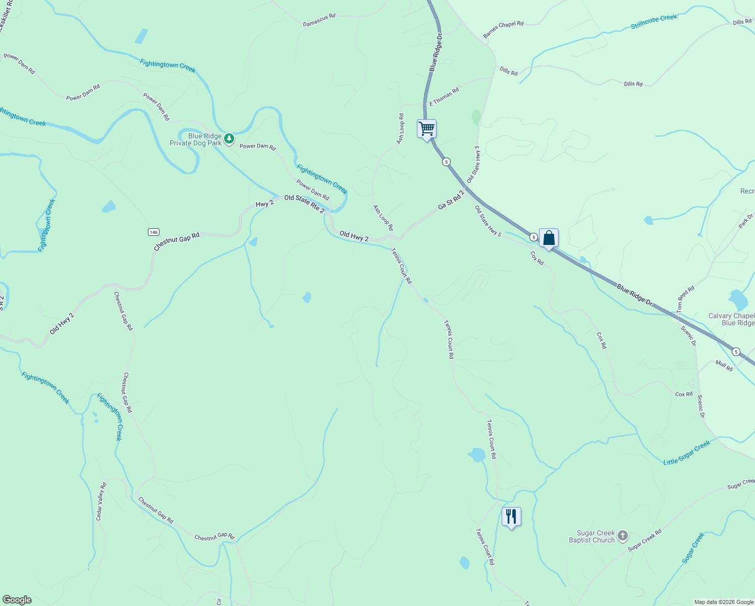 map of restaurants, bars, coffee shops, grocery stores, and more near 42 Sun Rock Mountain Road in Blue Ridge