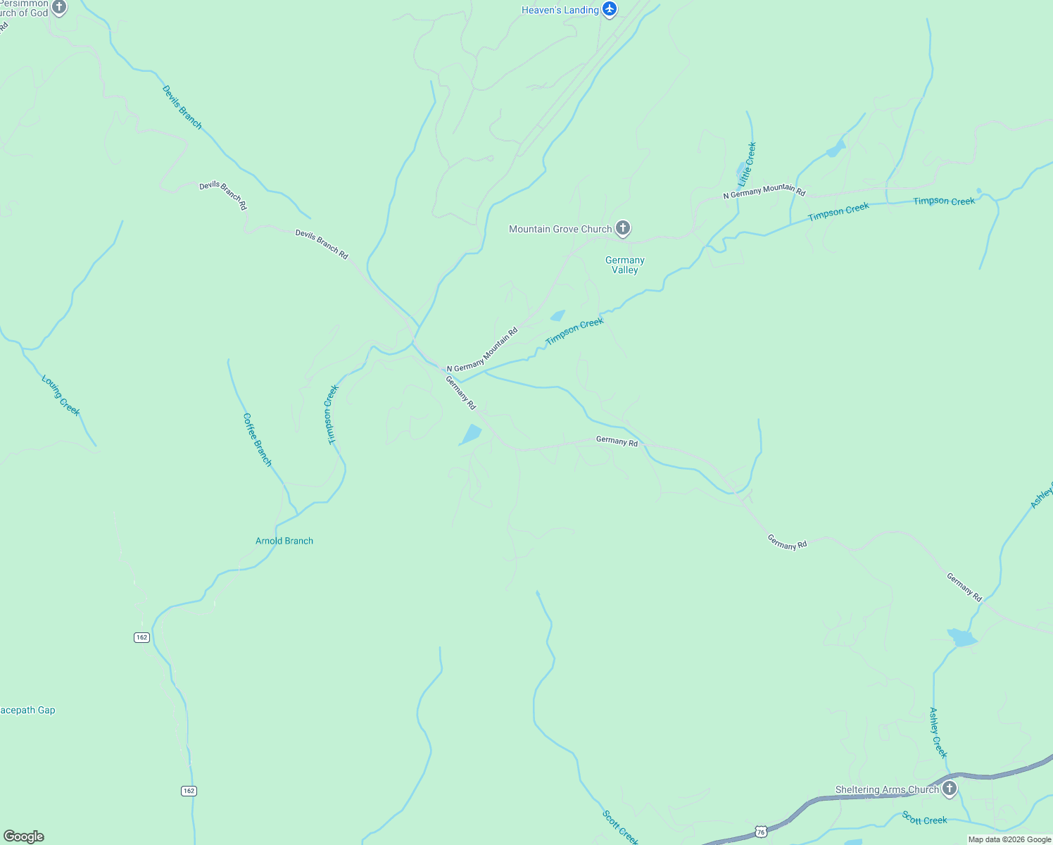 map of restaurants, bars, coffee shops, grocery stores, and more near 1365 North Germany Mountain Road in Clayton