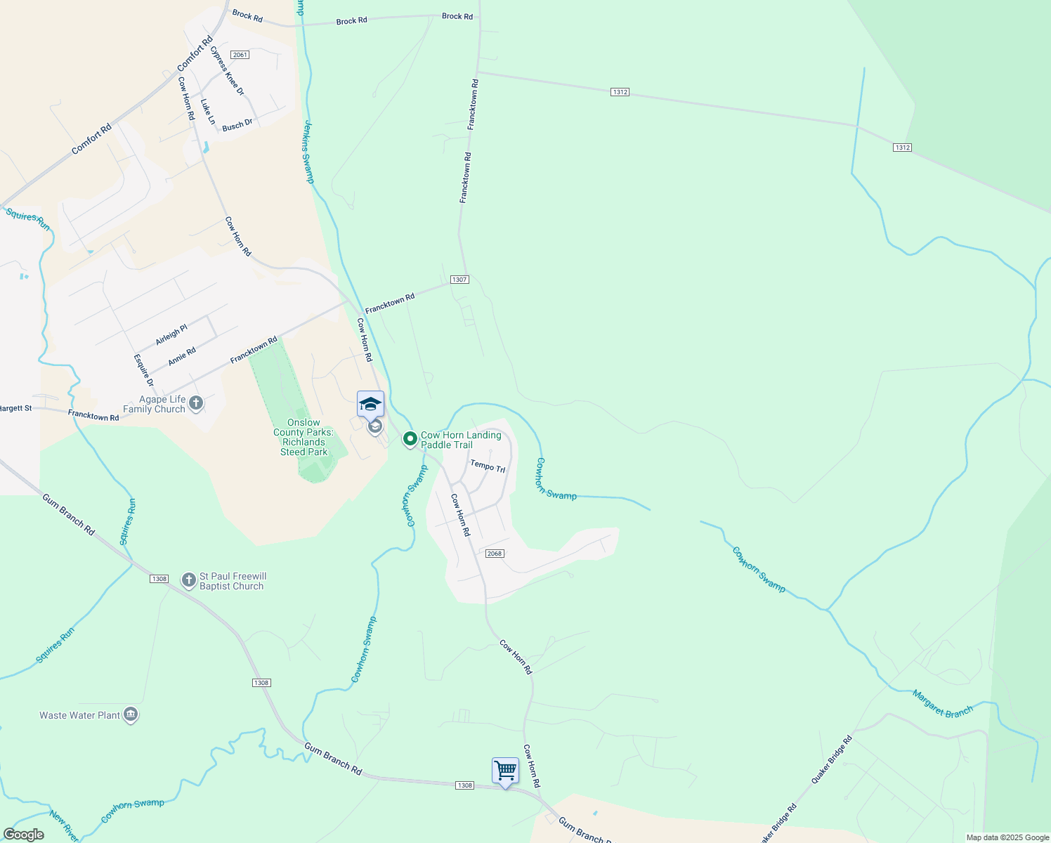 map of restaurants, bars, coffee shops, grocery stores, and more near 133 Prelude Drive in Richlands