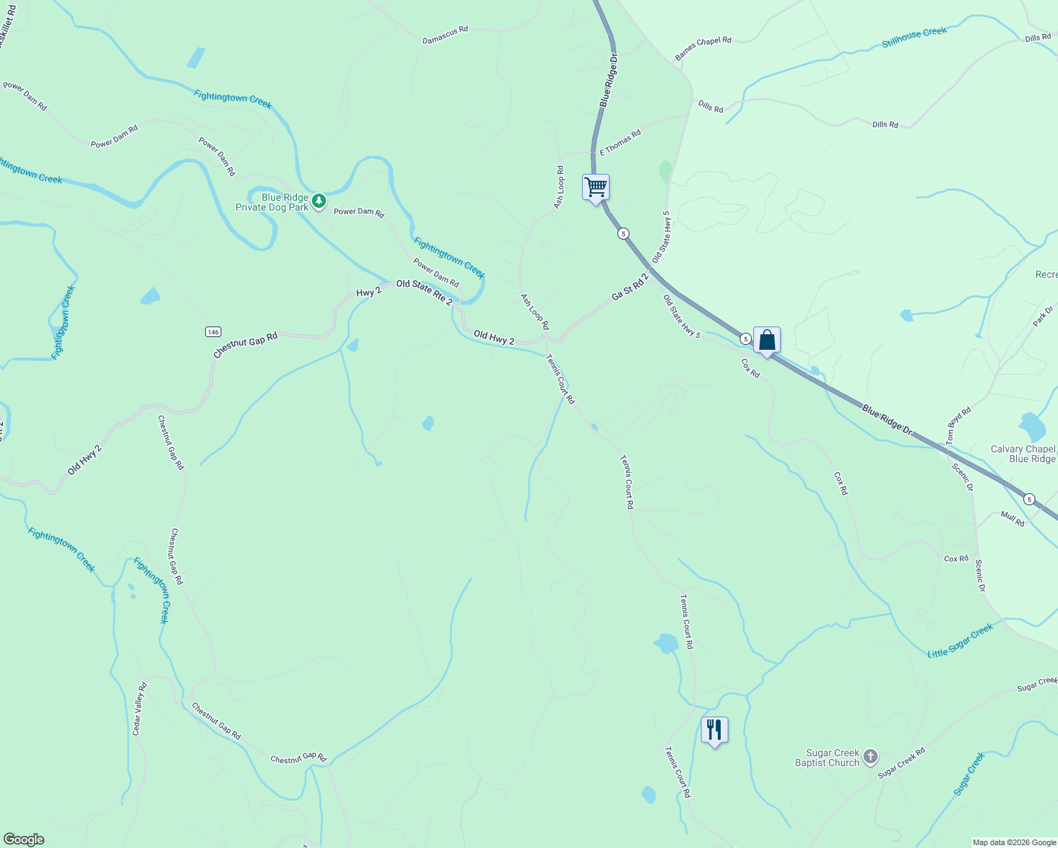 map of restaurants, bars, coffee shops, grocery stores, and more near 42 Sun Rock Mountain Road in Blue Ridge