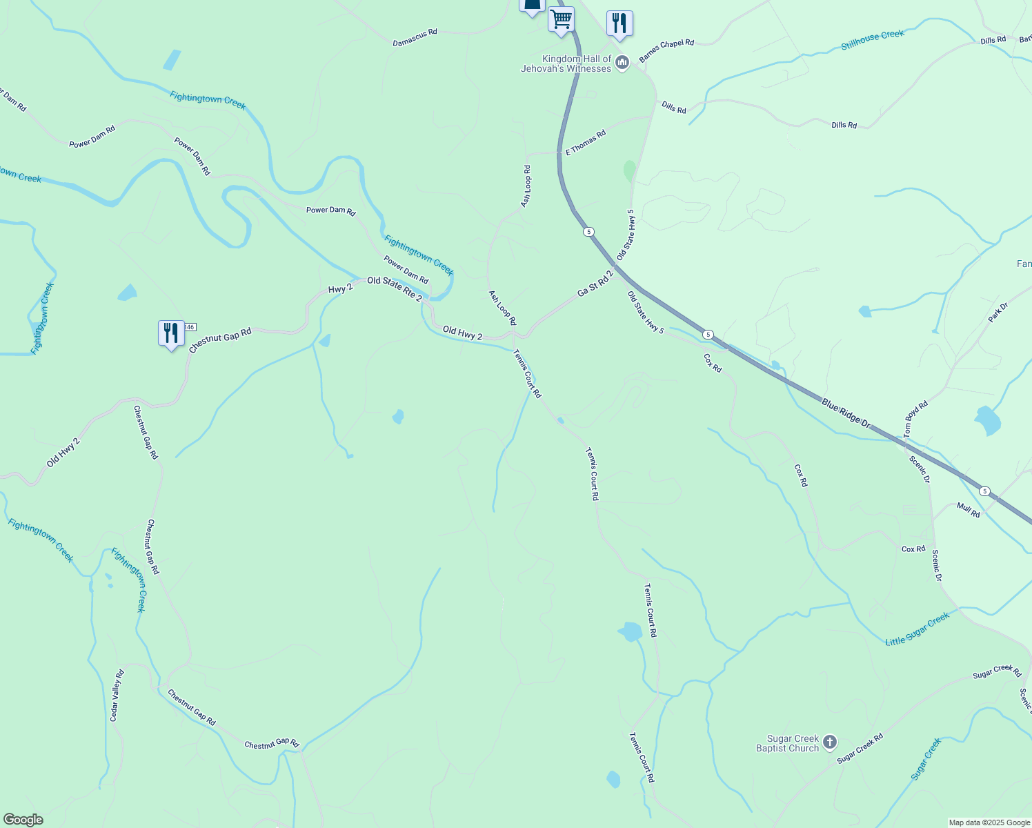 map of restaurants, bars, coffee shops, grocery stores, and more near 520 Sun Rock Mountain Road in Blue Ridge