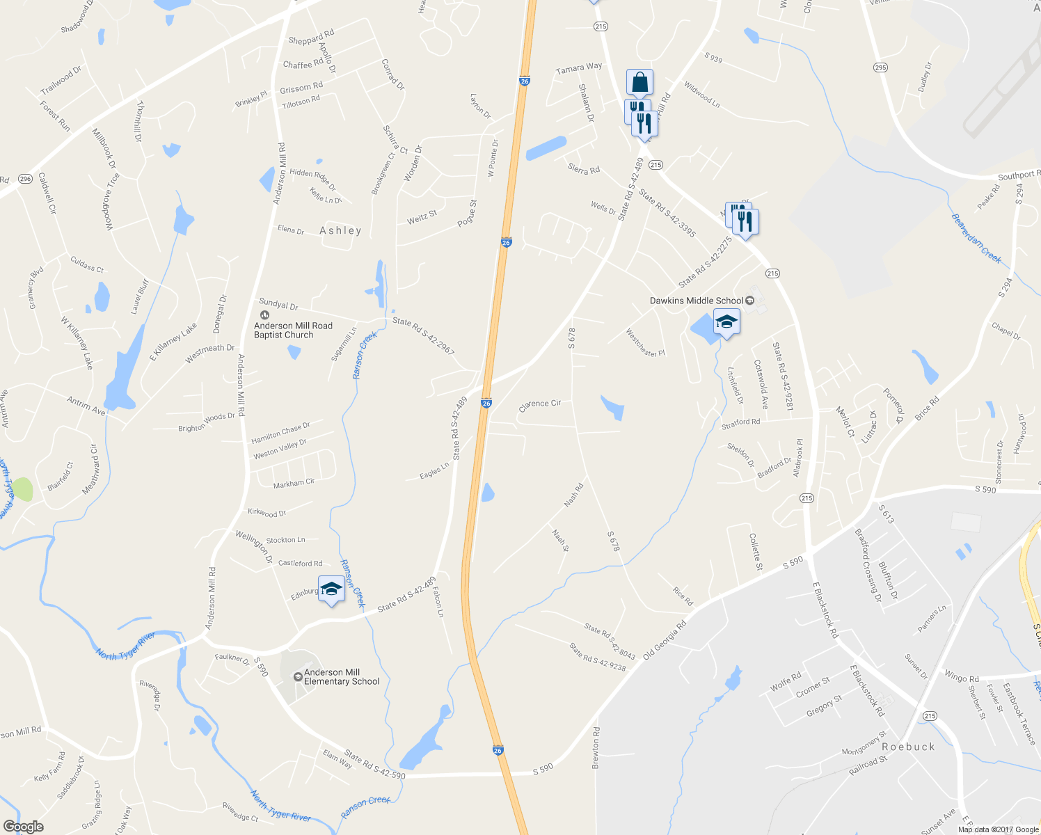 map of restaurants, bars, coffee shops, grocery stores, and more near 148 Clarence Circle in Moore