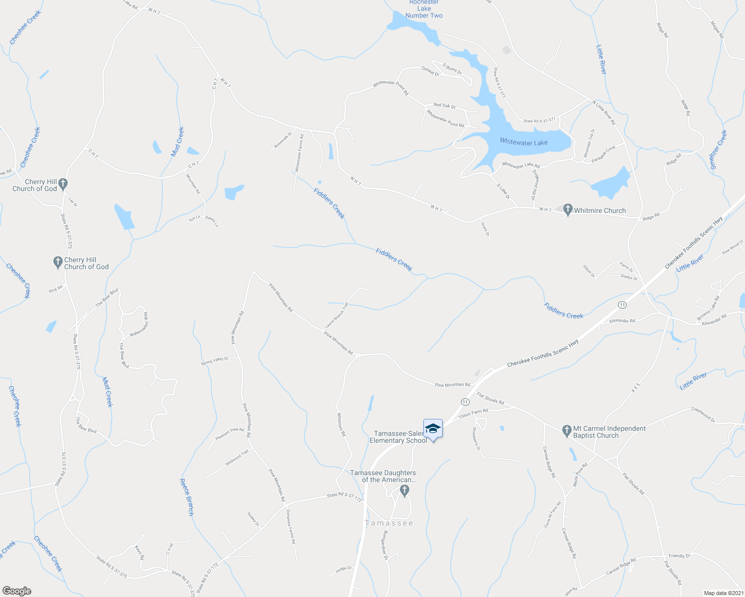 map of restaurants, bars, coffee shops, grocery stores, and more near 340 Laurel Branch Trail in Tamassee