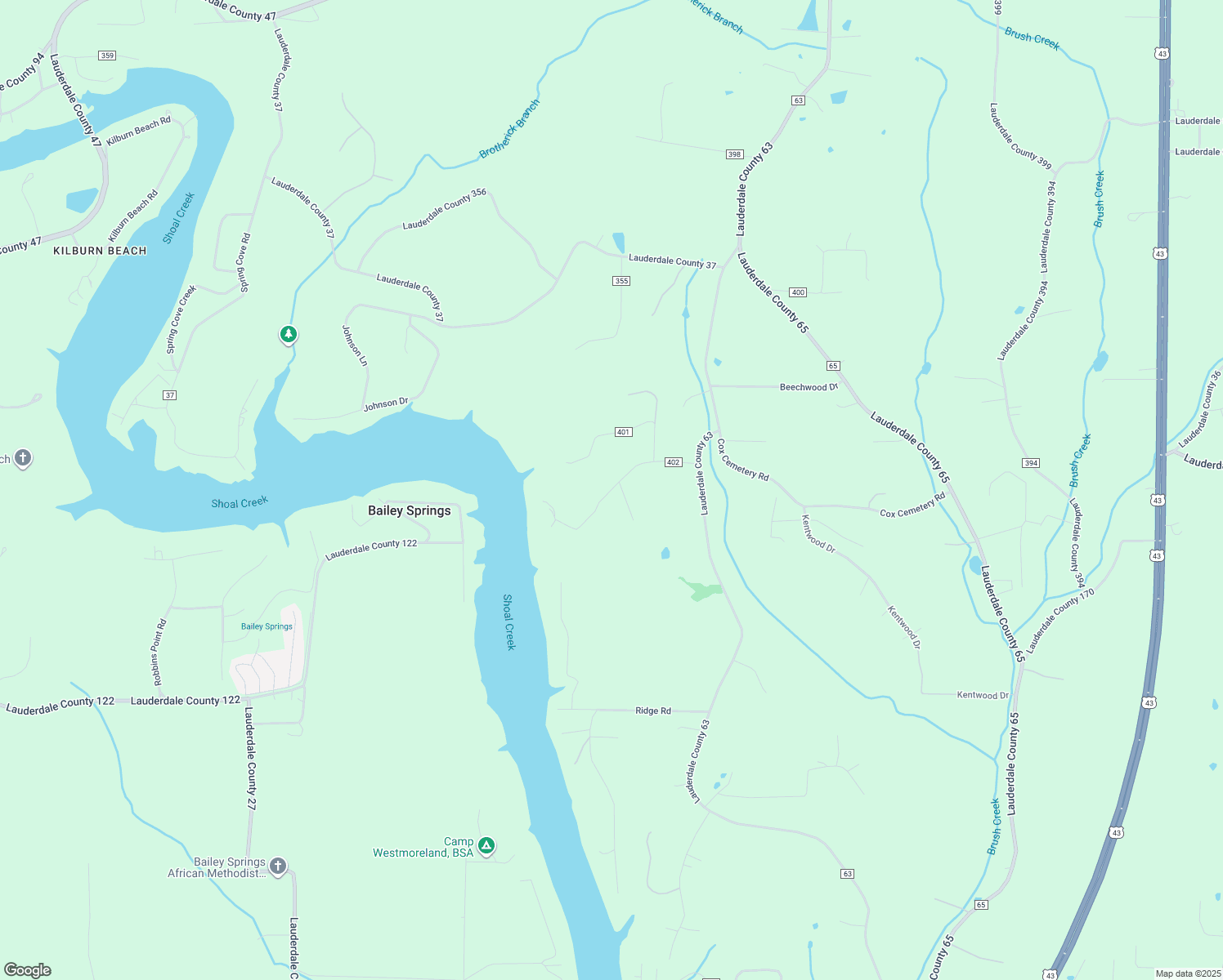 map of restaurants, bars, coffee shops, grocery stores, and more near Lauderdale County 402 in Lauderdale County