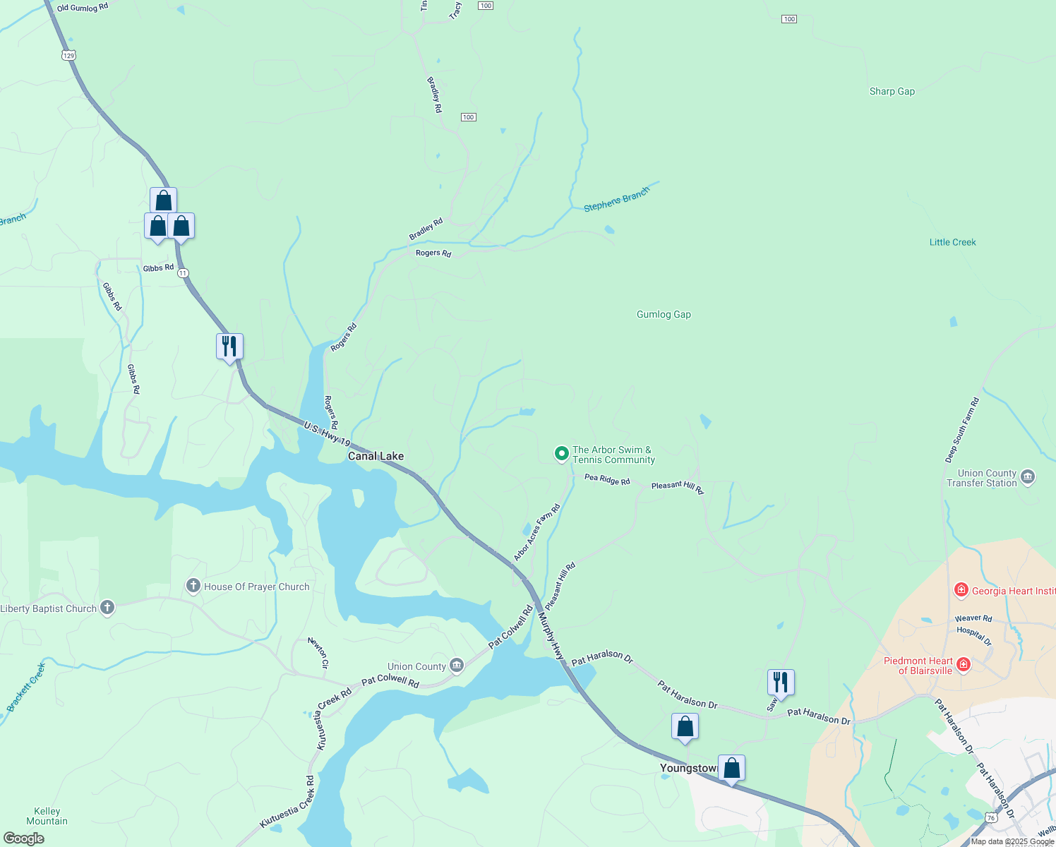 map of restaurants, bars, coffee shops, grocery stores, and more near in Blairsville