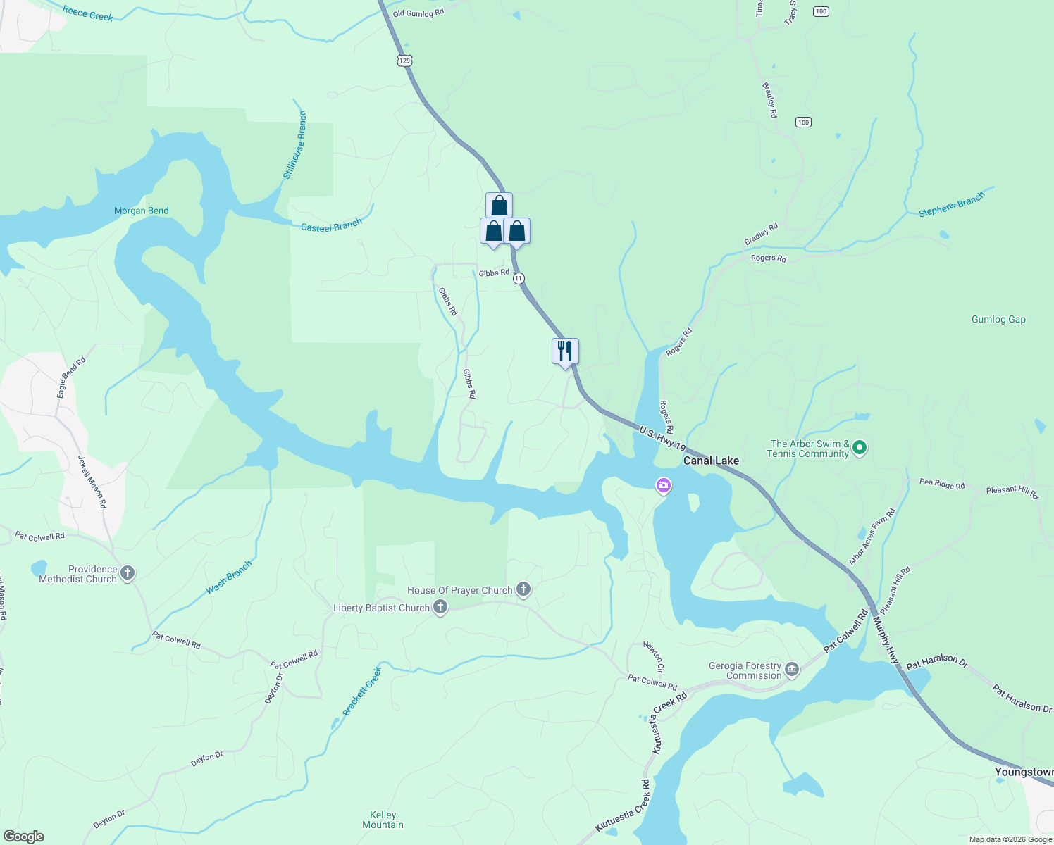 map of restaurants, bars, coffee shops, grocery stores, and more near 216 Holly Hill Drive in Blairsville