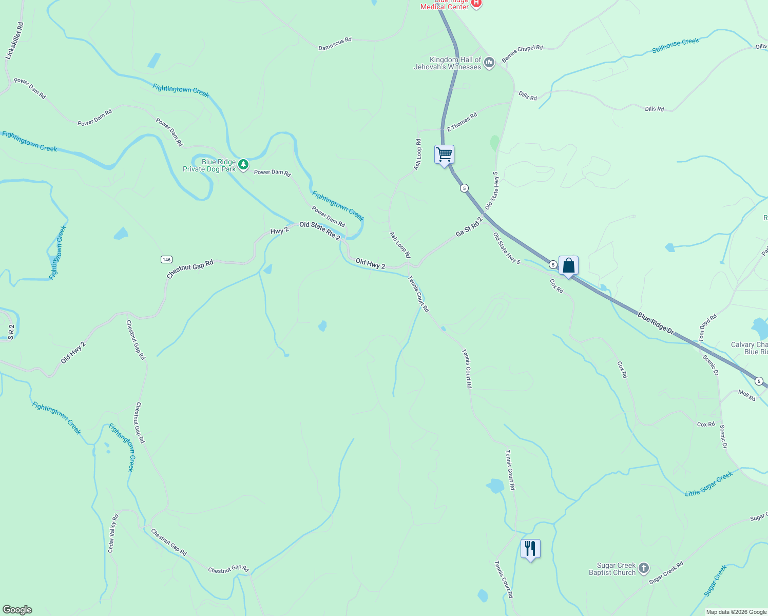 map of restaurants, bars, coffee shops, grocery stores, and more near 234 Sun Rock Mountain Road in Blue Ridge