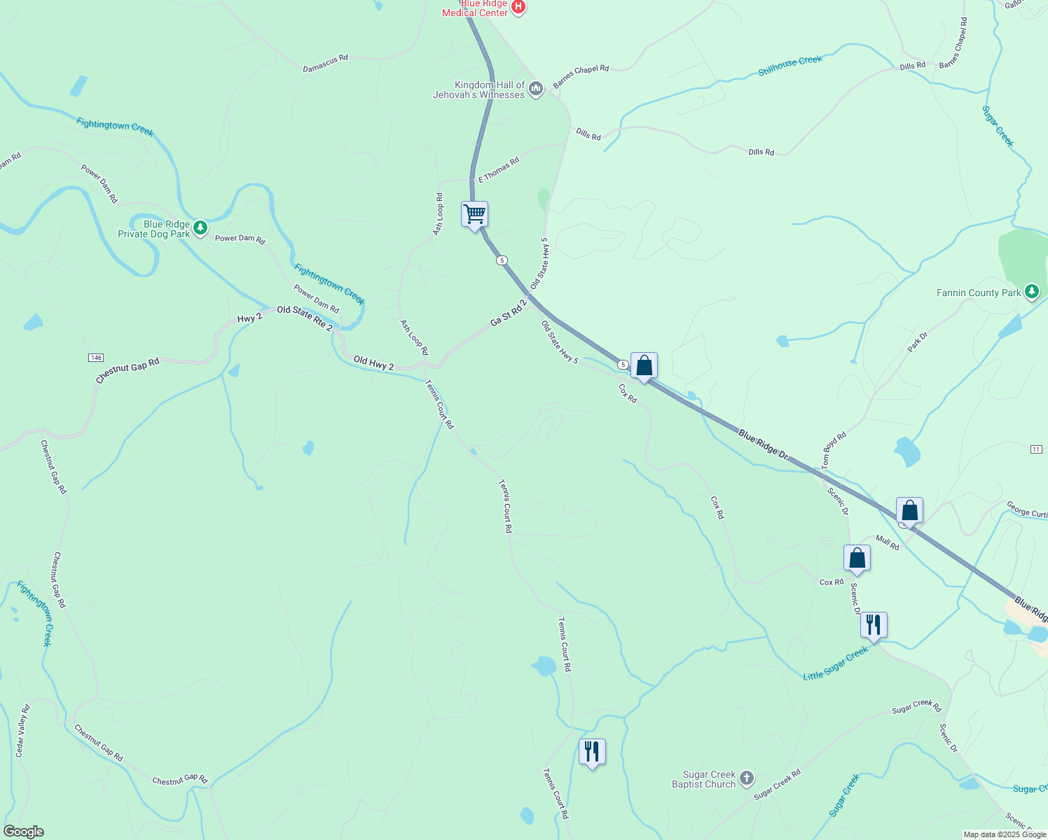 map of restaurants, bars, coffee shops, grocery stores, and more near 321 Fox Run Drive in Blue Ridge