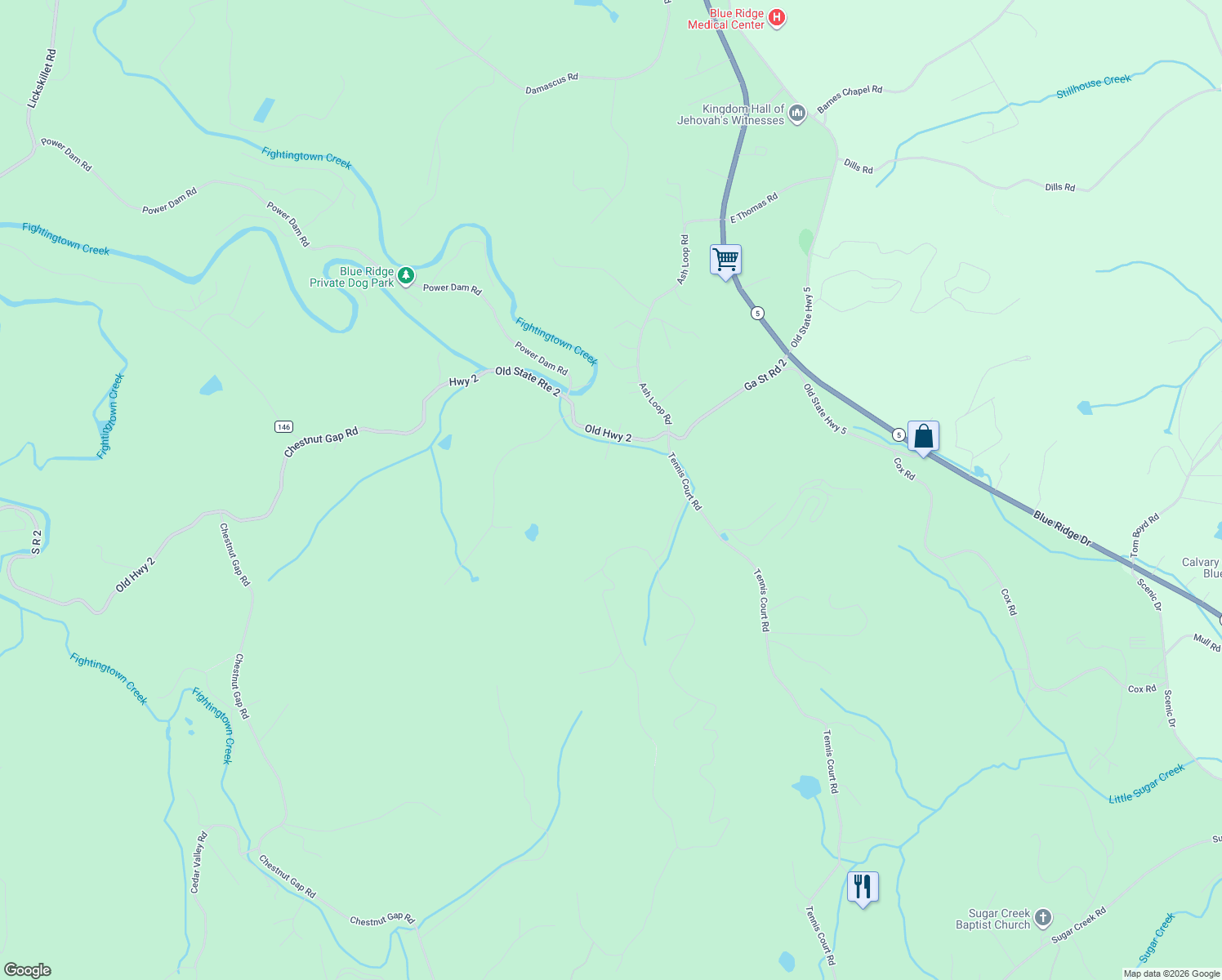 map of restaurants, bars, coffee shops, grocery stores, and more near 234 Sun Rock Mountain Road in Blue Ridge