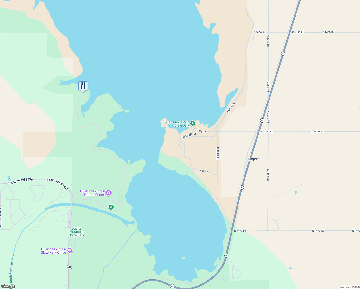 map of restaurants, bars, coffee shops, grocery stores, and more near 20746 East 1460 Road in Lone Wolf