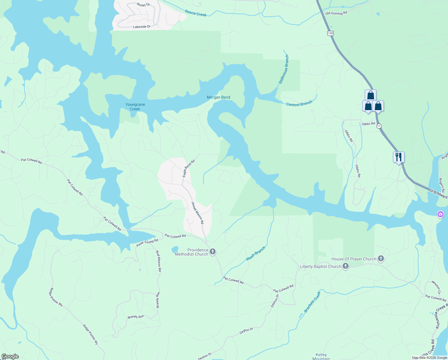 map of restaurants, bars, coffee shops, grocery stores, and more near 4117 J England Road in Blairsville