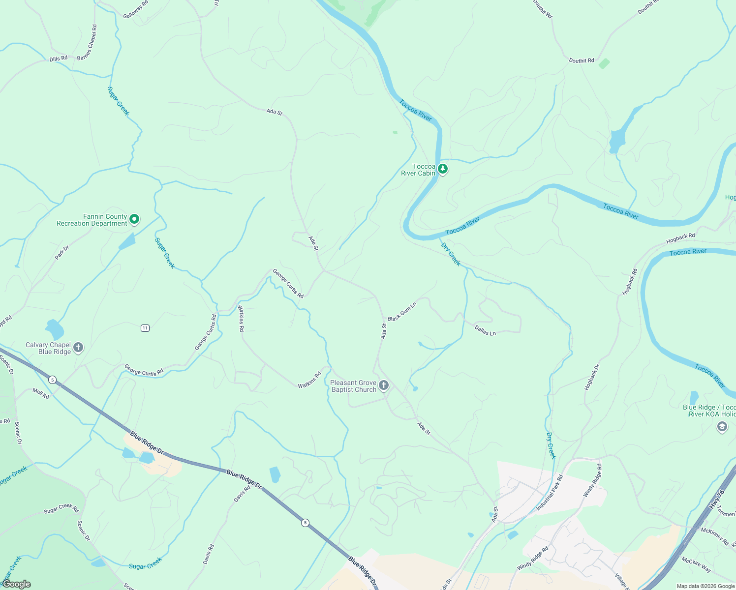 map of restaurants, bars, coffee shops, grocery stores, and more near 2455 Ada Street in Blue Ridge