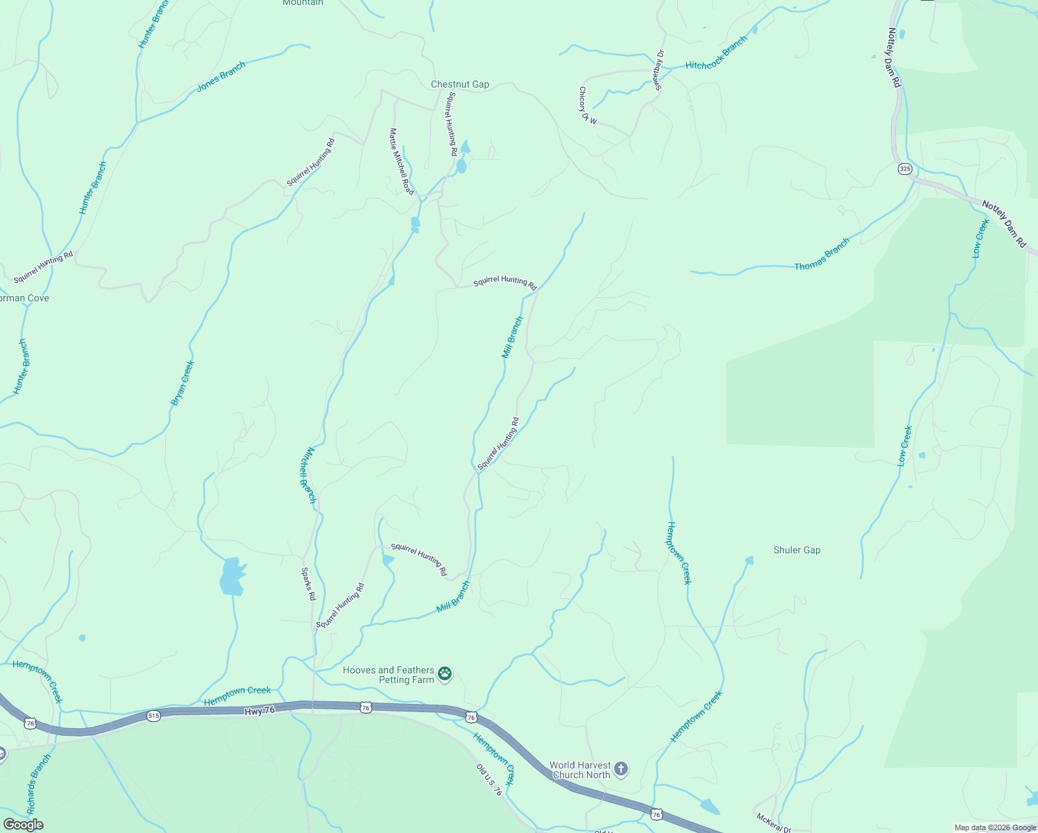 map of restaurants, bars, coffee shops, grocery stores, and more near Squirrel Hunting Road in Morganton
