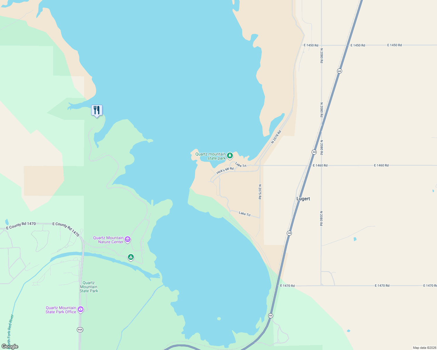 map of restaurants, bars, coffee shops, grocery stores, and more near 20746 East 1460 Road in Lone Wolf