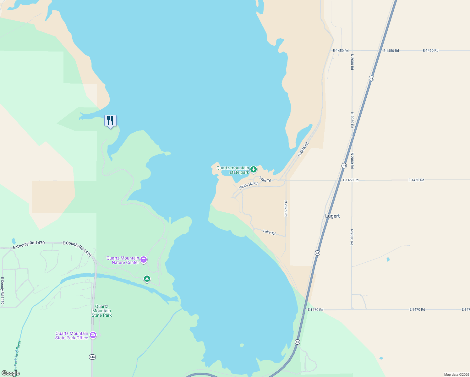 map of restaurants, bars, coffee shops, grocery stores, and more near 20746 East 1460 Road in Lone Wolf