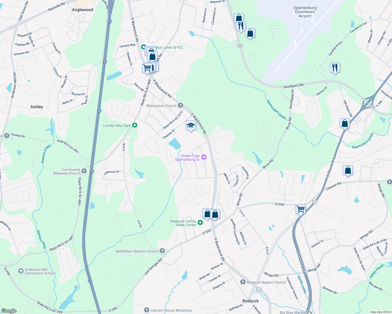 map of restaurants, bars, coffee shops, grocery stores, and more near 103 Cotswold Avenue in Moore
