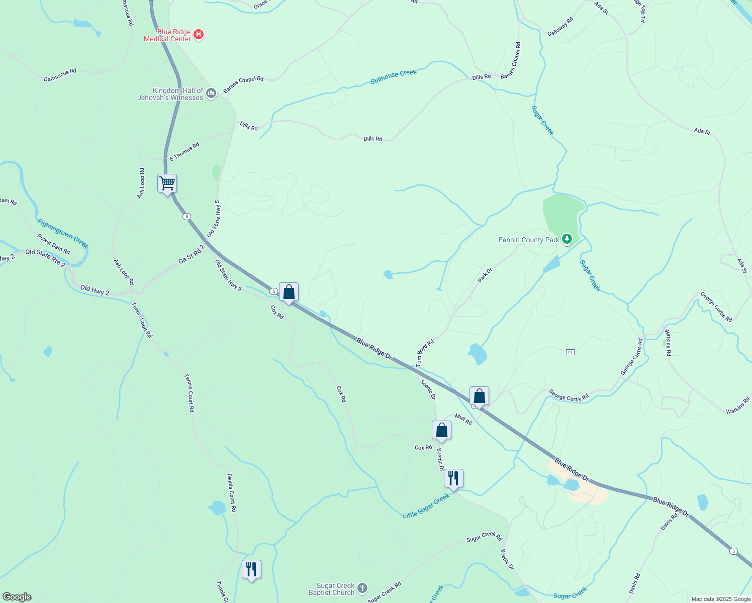 map of restaurants, bars, coffee shops, grocery stores, and more near 270 Stone Lane in Blue Ridge