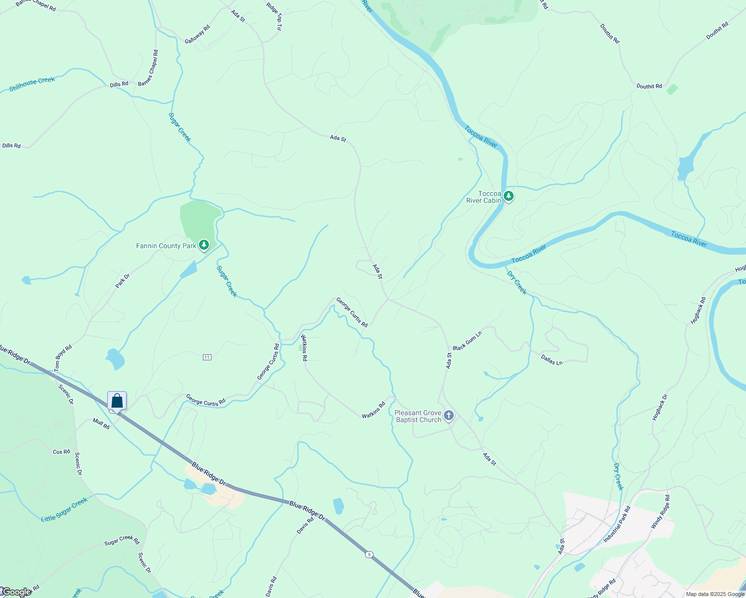 map of restaurants, bars, coffee shops, grocery stores, and more near 1821 George Curtis Road in Blue Ridge