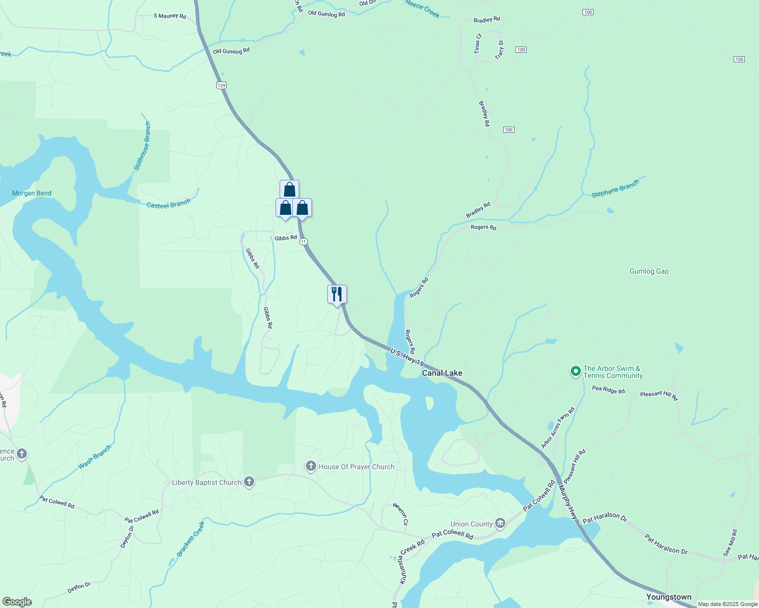map of restaurants, bars, coffee shops, grocery stores, and more near 22 Tombstone Drive in Young Harris