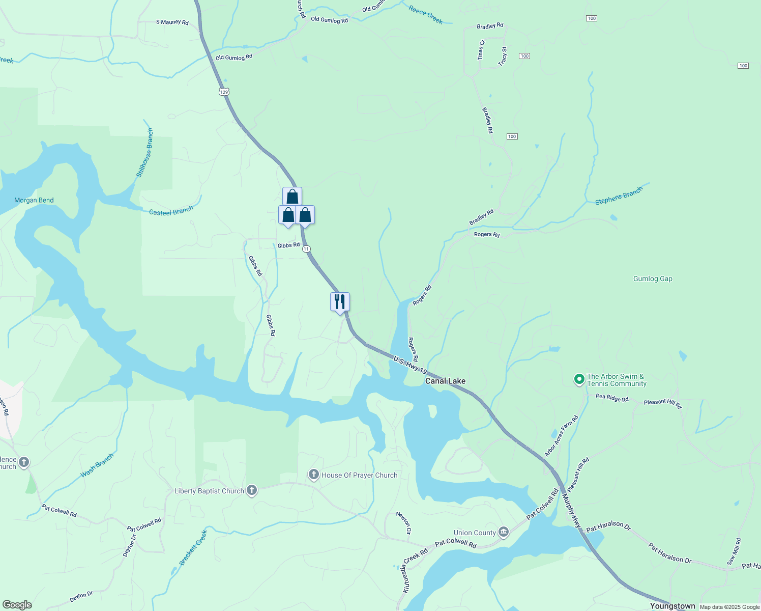 map of restaurants, bars, coffee shops, grocery stores, and more near 22 Tombstone Drive in Young Harris