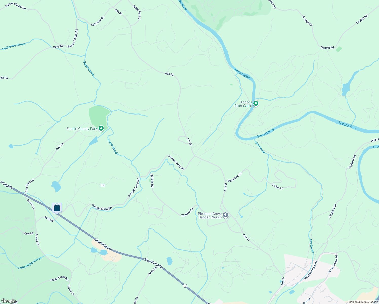 map of restaurants, bars, coffee shops, grocery stores, and more near 1821 George Curtis Road in Blue Ridge