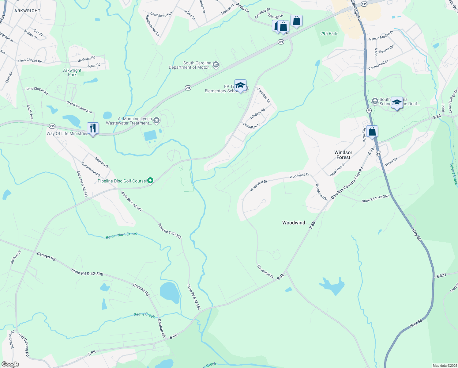 map of restaurants, bars, coffee shops, grocery stores, and more near 190 Gaskins Road in Spartanburg