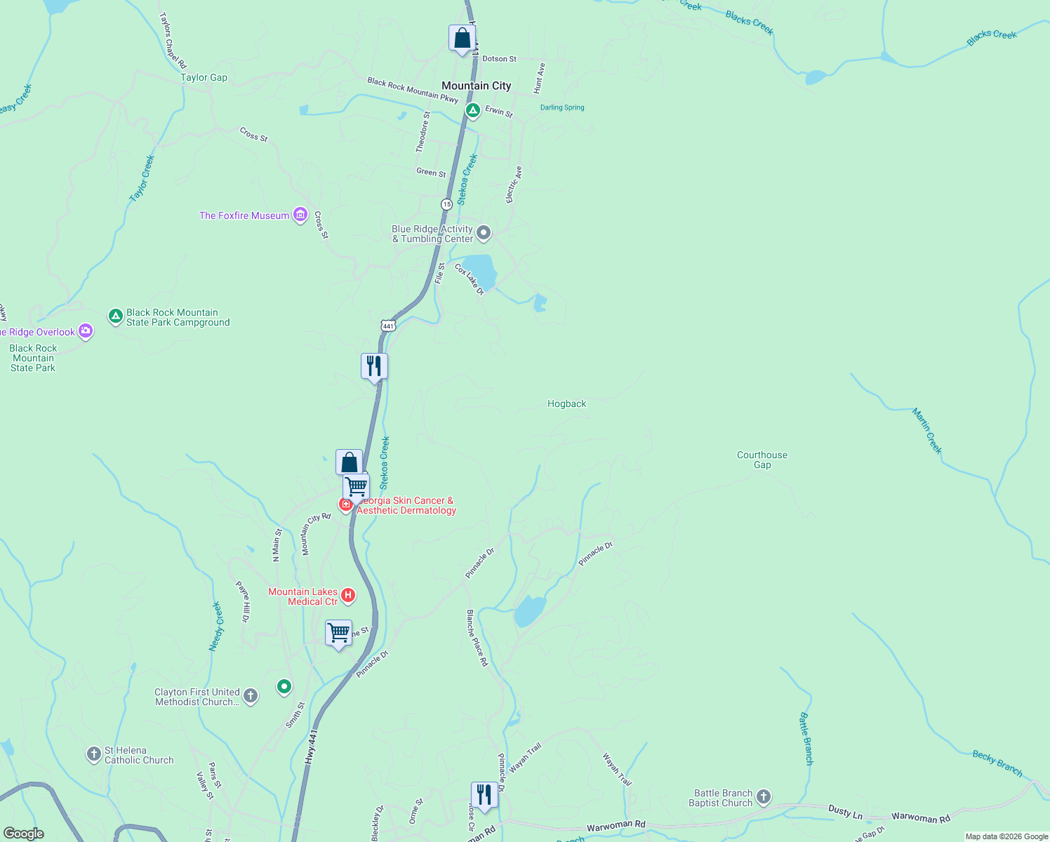 map of restaurants, bars, coffee shops, grocery stores, and more near 518 Leaf Wood Lane in Clayton