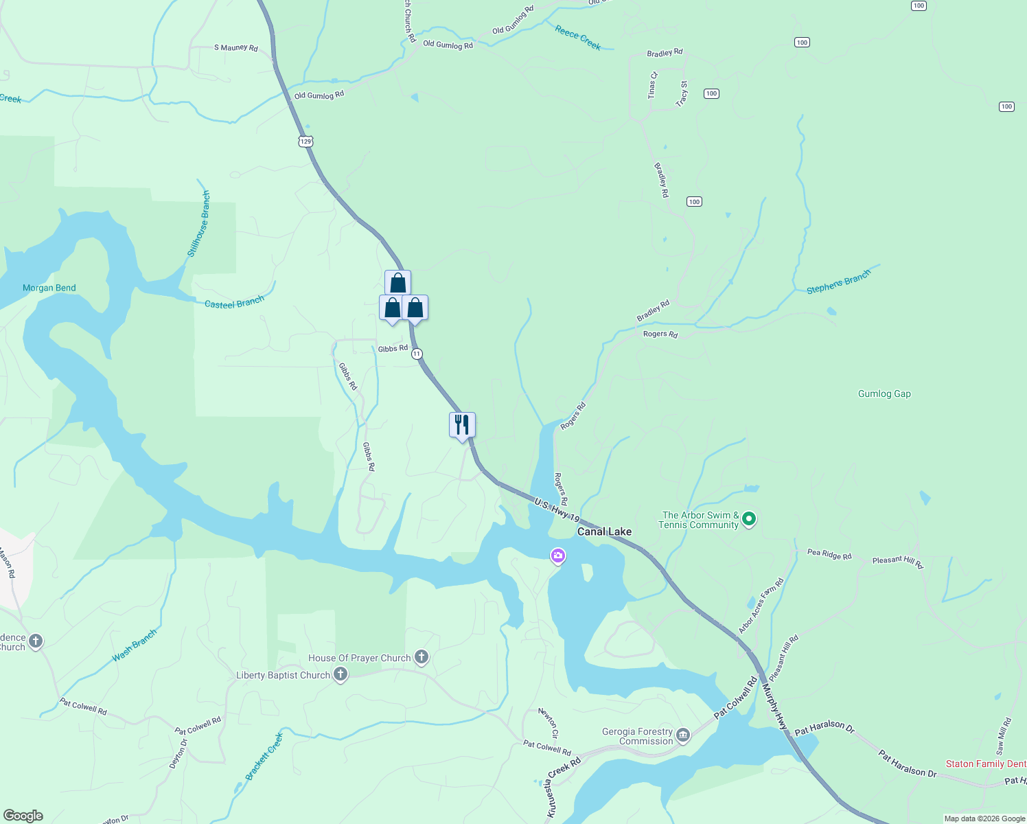 map of restaurants, bars, coffee shops, grocery stores, and more near 70 Tombstone Drive in Blairsville