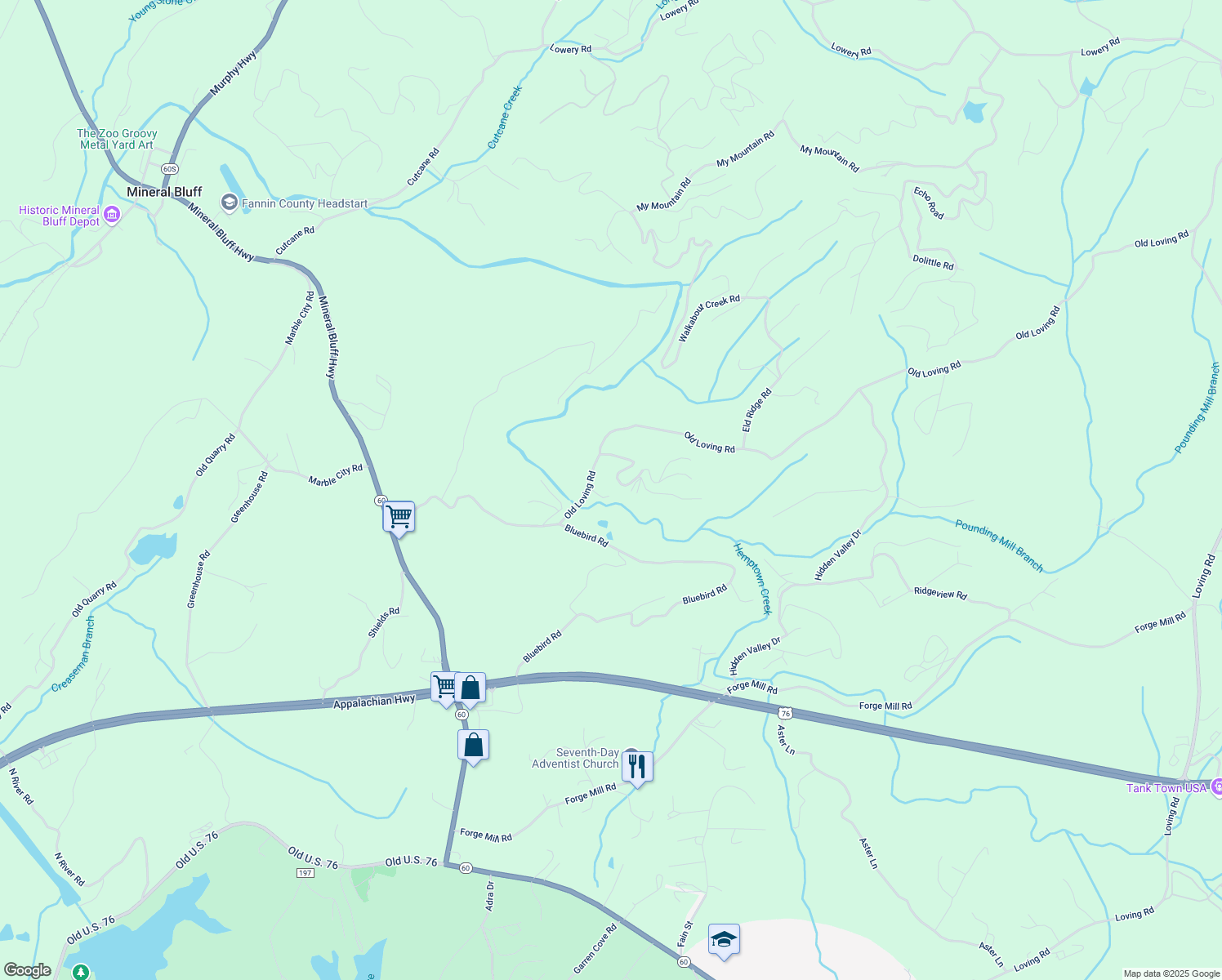 map of restaurants, bars, coffee shops, grocery stores, and more near 744 Old Loving Road in Morganton