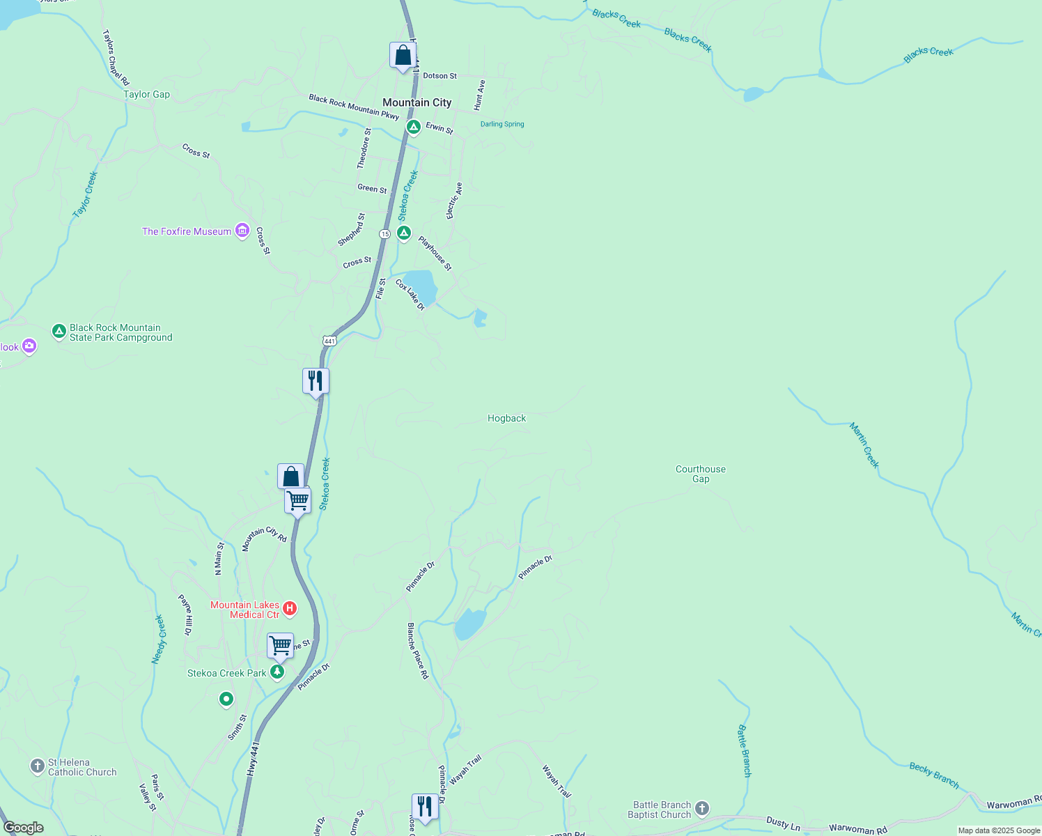 map of restaurants, bars, coffee shops, grocery stores, and more near 852 Black Bear Den Road in Clayton