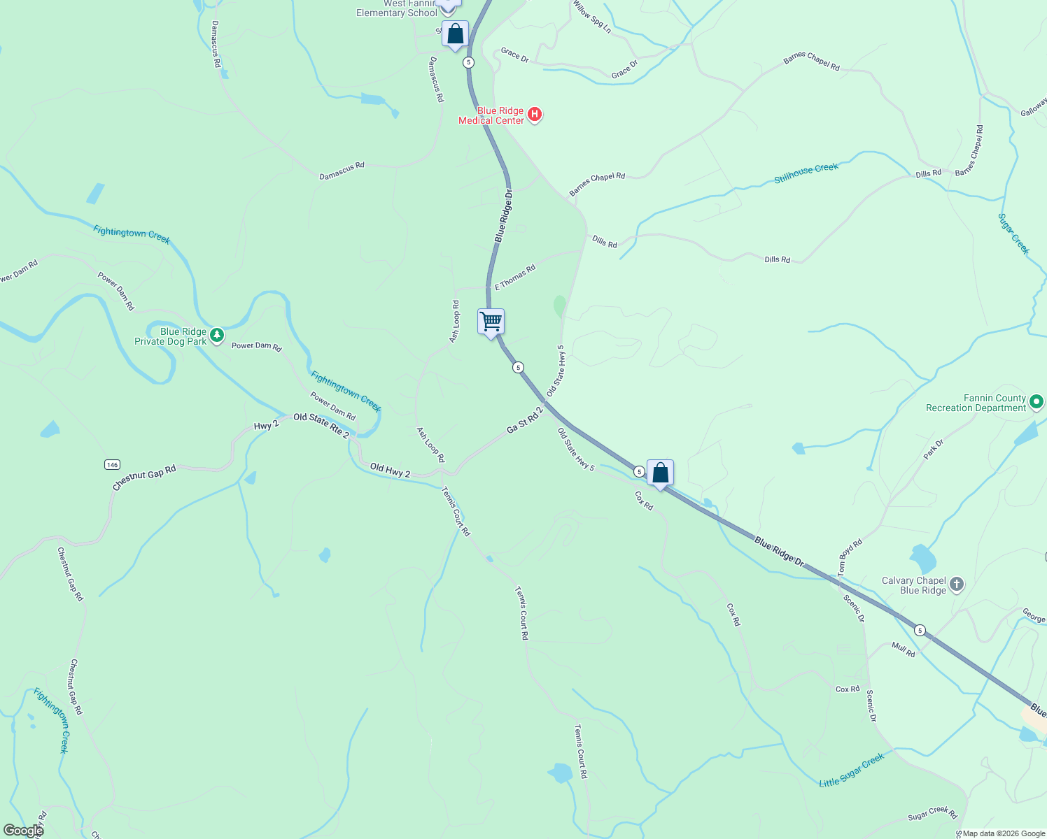 map of restaurants, bars, coffee shops, grocery stores, and more near 100 Highway 2 in Blue Ridge