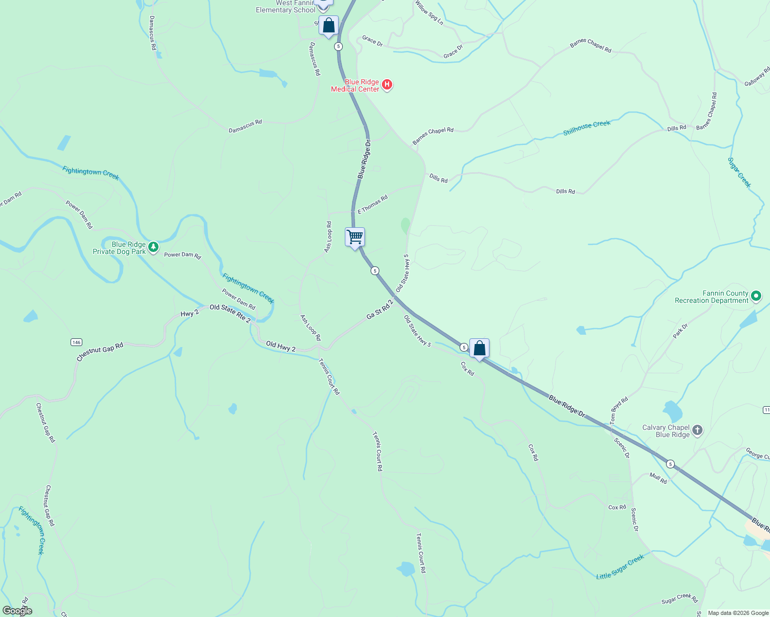 map of restaurants, bars, coffee shops, grocery stores, and more near 100 Highway 2 in Blue Ridge