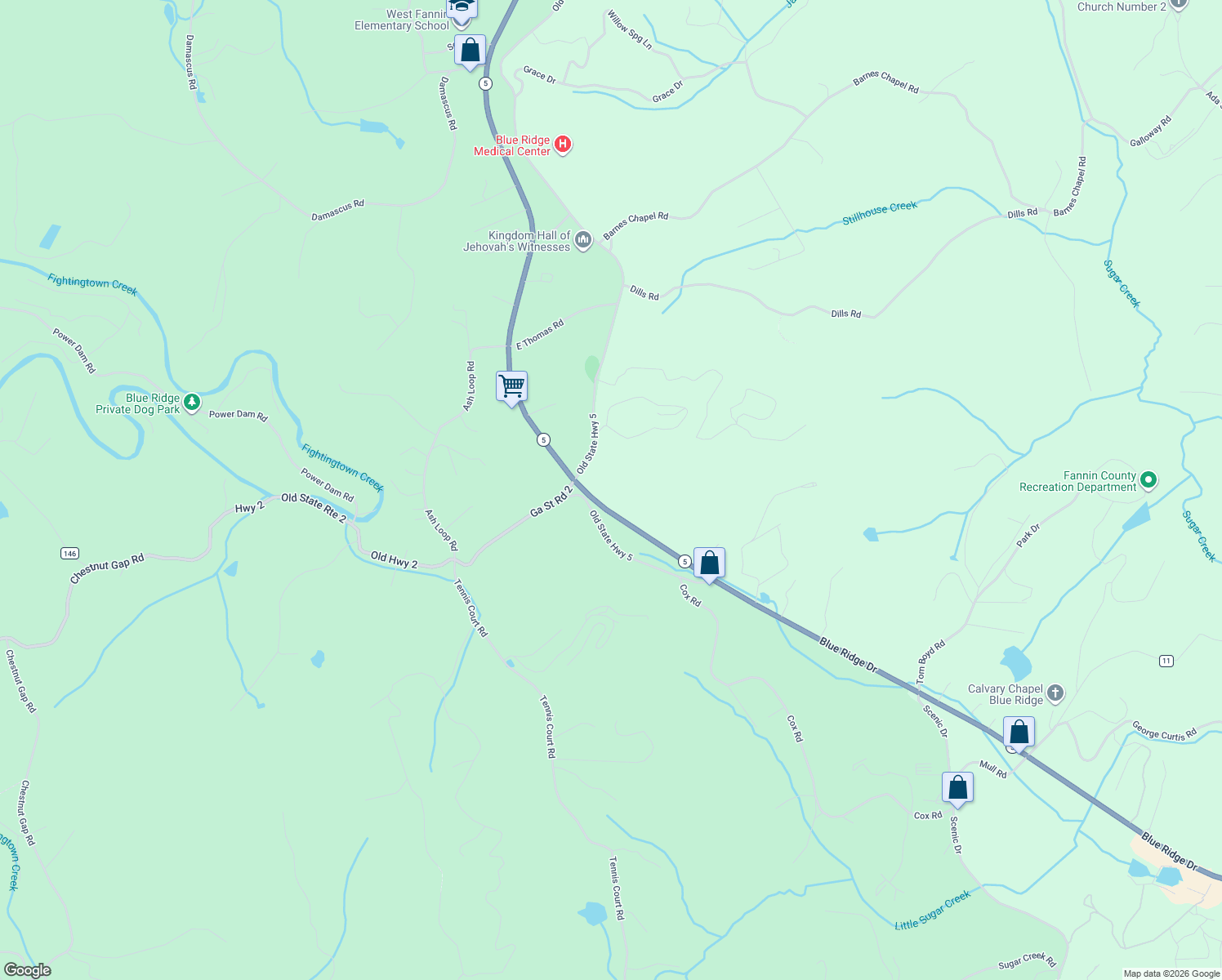 map of restaurants, bars, coffee shops, grocery stores, and more near 244 Highway 2 in Blue Ridge