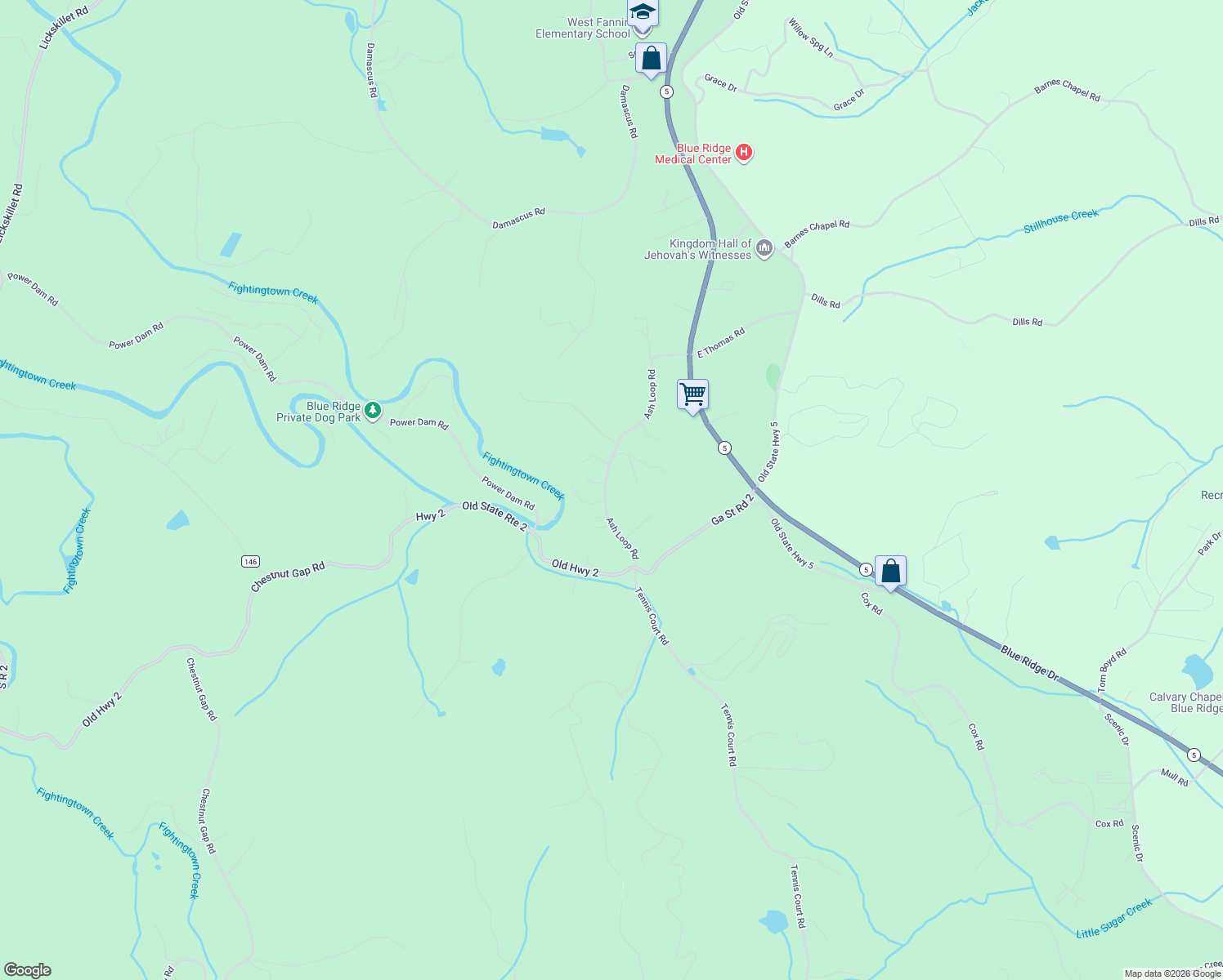 map of restaurants, bars, coffee shops, grocery stores, and more near 555 Ash Loop Road in Blue Ridge