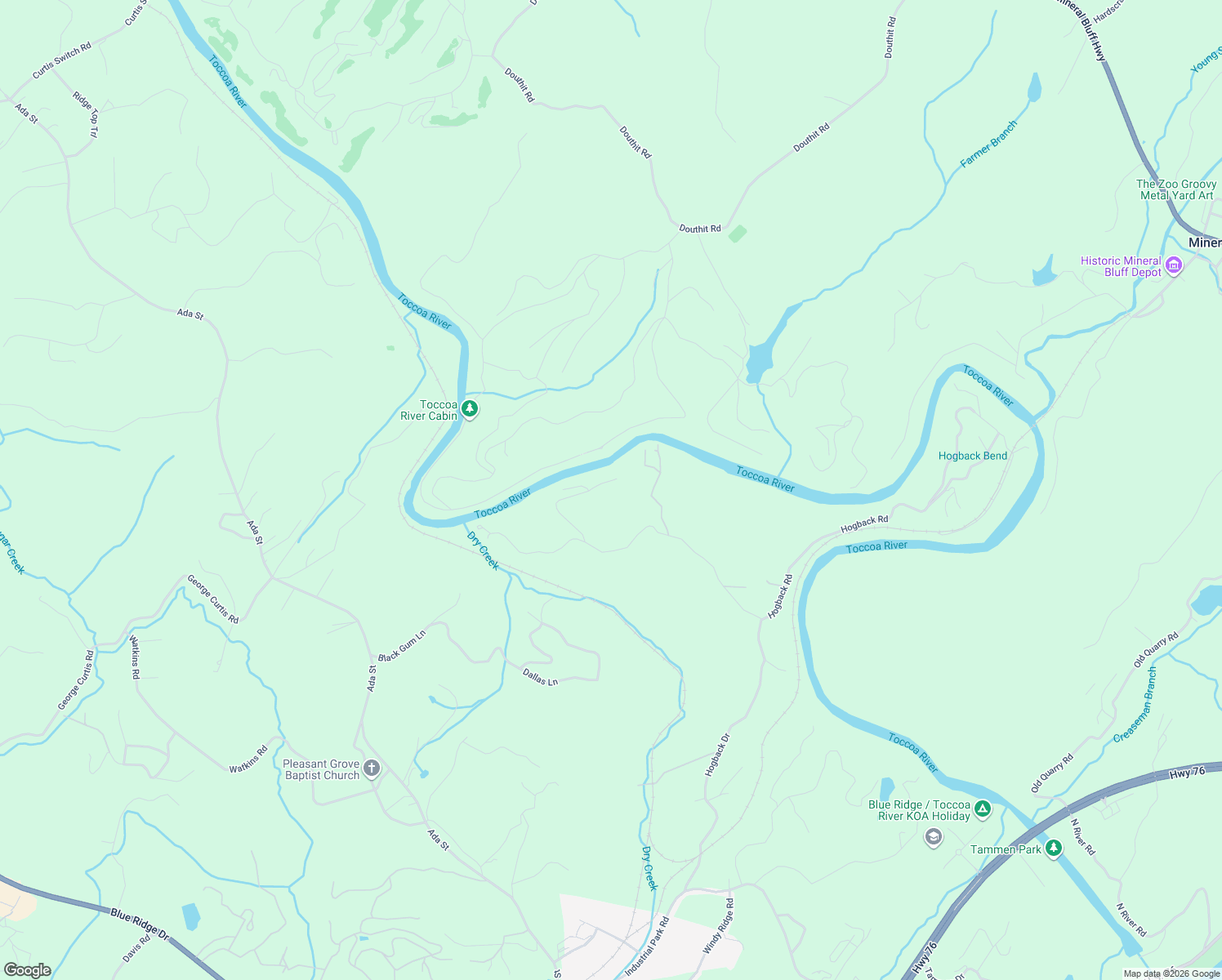 map of restaurants, bars, coffee shops, grocery stores, and more near 1535 Hogback Drive in Blue Ridge